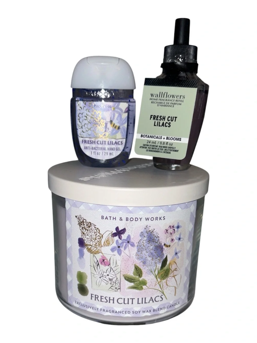 Bath & Body Works Fresh Cut Lilacs Set candle, hand gel, wallflower All new - Picture 1 of 5